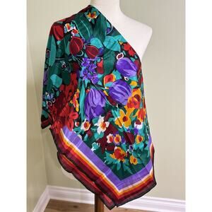 Lilian Vernon 100% Silk Multicolor Floral Square Scarf Wrap Handkerchief